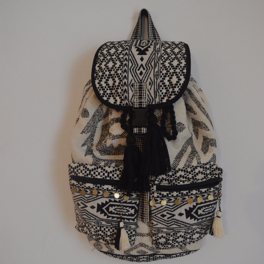 Mossimo Supply Co. Black and Cream Patterned Boho Backpack